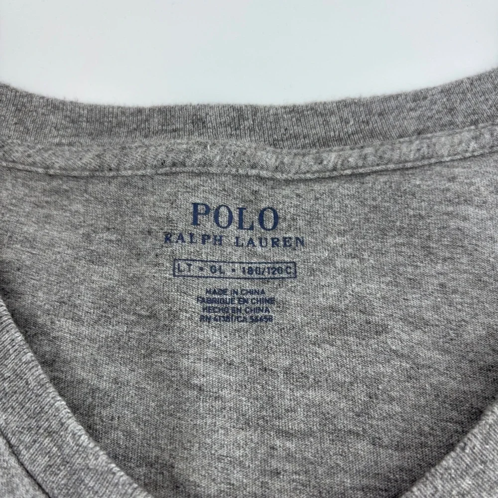 Polo Ralph Lauren T-Shirt Mens LT‎ Grey V-Neck Cotton Heathered Pony Logo Tee